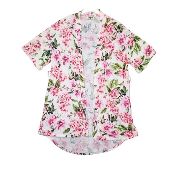 Show Me Your Mumu Kimono Robe One Size Brie Floral Rose White Pink Open Cardigan - Picture 1 of 5